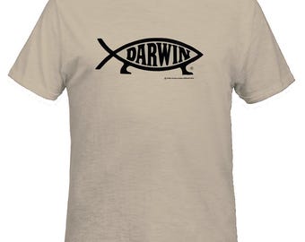 Darwin Fish Big Logo T-shirt, Natural With Black Imprint