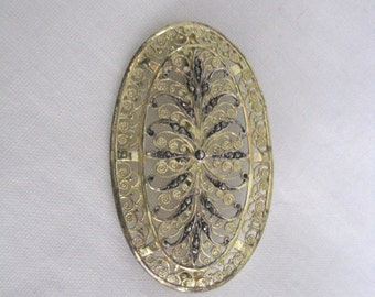 Elegant vintage Alice Caviness gold sterling vermeil marcasite filigree brooch pin