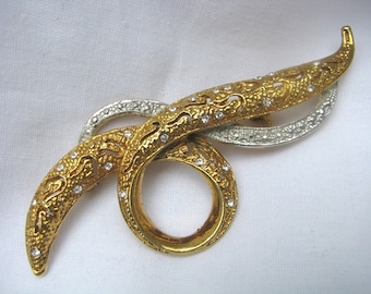 Vintage Avon gold & silver textured swirl brooch pin