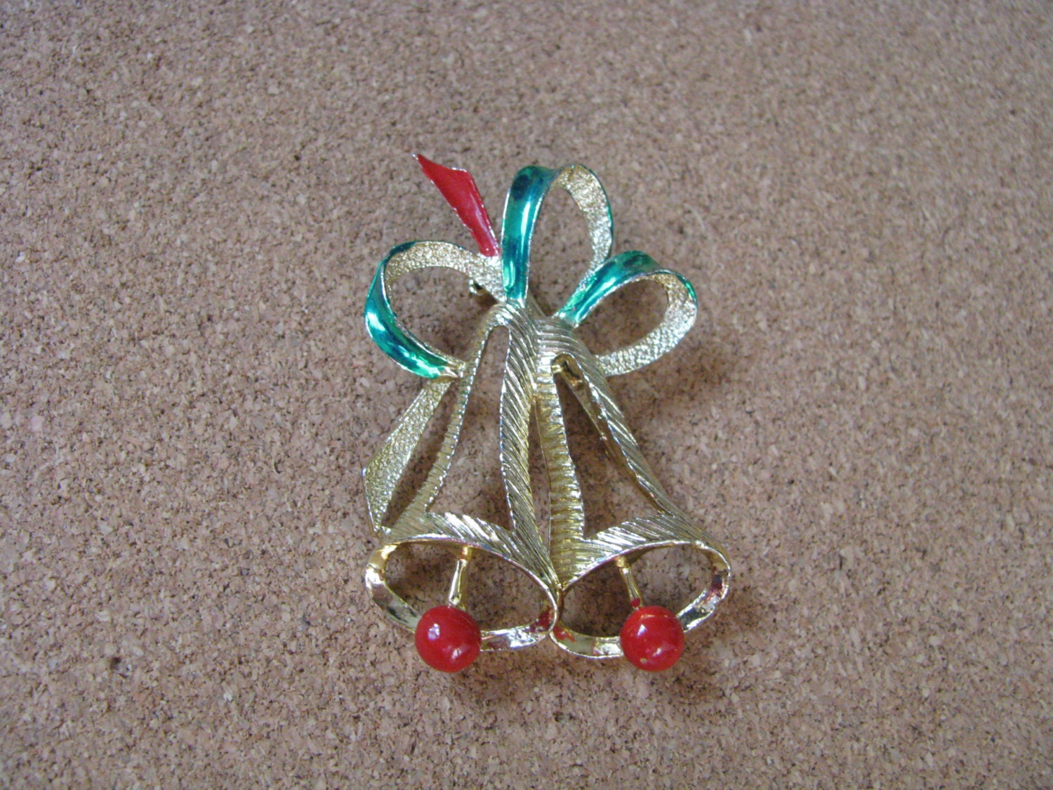 Vintage Gerry's Christmas Bell Pin Holiday Red Green & Gold