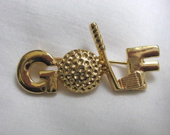 Gold tone figural GOLF pin brooch