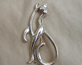 Large gold tone open design Cat Feline pin brooch