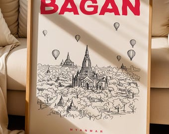 Bagan Print, Bagan Poster, Myanmar Wall Art Print, Bagan Lover Gift