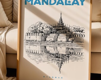 Mandalay Print, Mandalay Poster, Myanmar Wall Art Print, Mandalay Lover Gift