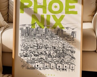 Phoenix Print, Phoenix Poster, Arizona Wall Art Print, Phoenix Lover Gift, Phoenix Travel Art