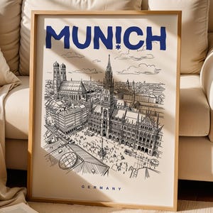 München-tryck, München-affisch, Tyskland-väggkonsttryck, München-älskare-gåva