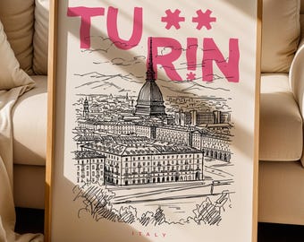 Turin city wall art print, Italy Turin cityscape poster