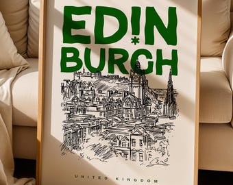 Edinburgh city wall art print, Edinburgh cityscape poster
