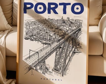 Druk Porto, Plakat Porto, Grafika ścienna z Portugalii, Prezent dla miłośnika Porto, Sztuka podróżnicza z Porto
