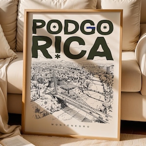 Stampa di Podgorica, Poster di Podgorica, Stampa artistica da parete del Montenegro, Regalo per gli amanti di Podgorica, Arte di viaggio di Podgorica