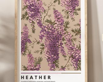 Heather wall art | botanical flower poster | vintage heather print | modern boho floral wall art | flower lover gifts