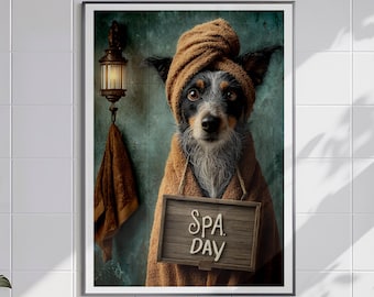 Funny dog bathroom wall art print - spa day print - humor terrier poster - funny animal bathroom art - home decor gift
