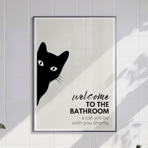 Stampa con citazione divertente sul bagno di un gatto - un gatto sarà presto con te - stampa artistica da parete per il bagno - stampa divertente sul water - regalo per l'arredamento della casa