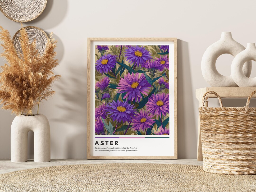 Aster Wall Art | Botanical Flower Poster | Vintage Aster Print | Modern ...