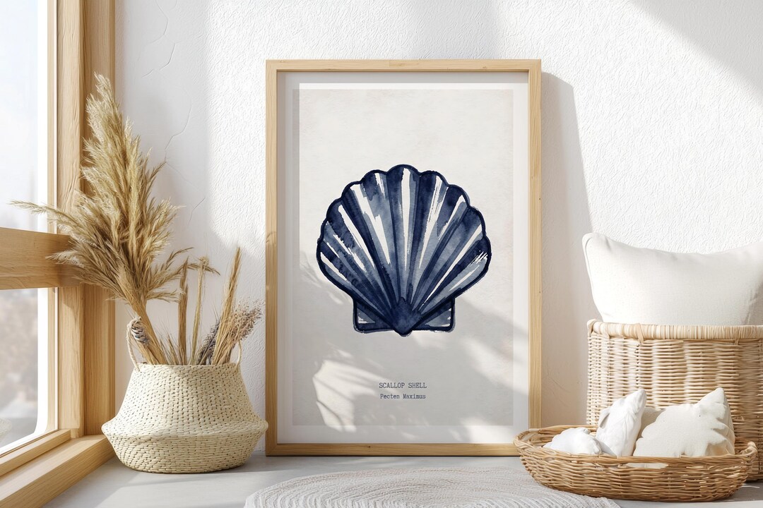 Scallop Shell Poster Scallop Shell Wall Art Print, Coastal Art Prints, Nautical Beach House ...