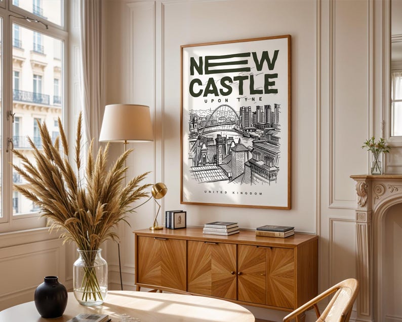 This New Castle Upon Tyne cityscape poster highlights the unique character of the city through a balanced composition of historic landmarks and contemporary structures. Designed as a premium New Castle Upon Tyne city wall art print, it brings a refined and stylish touch to both classic and modern home decor.