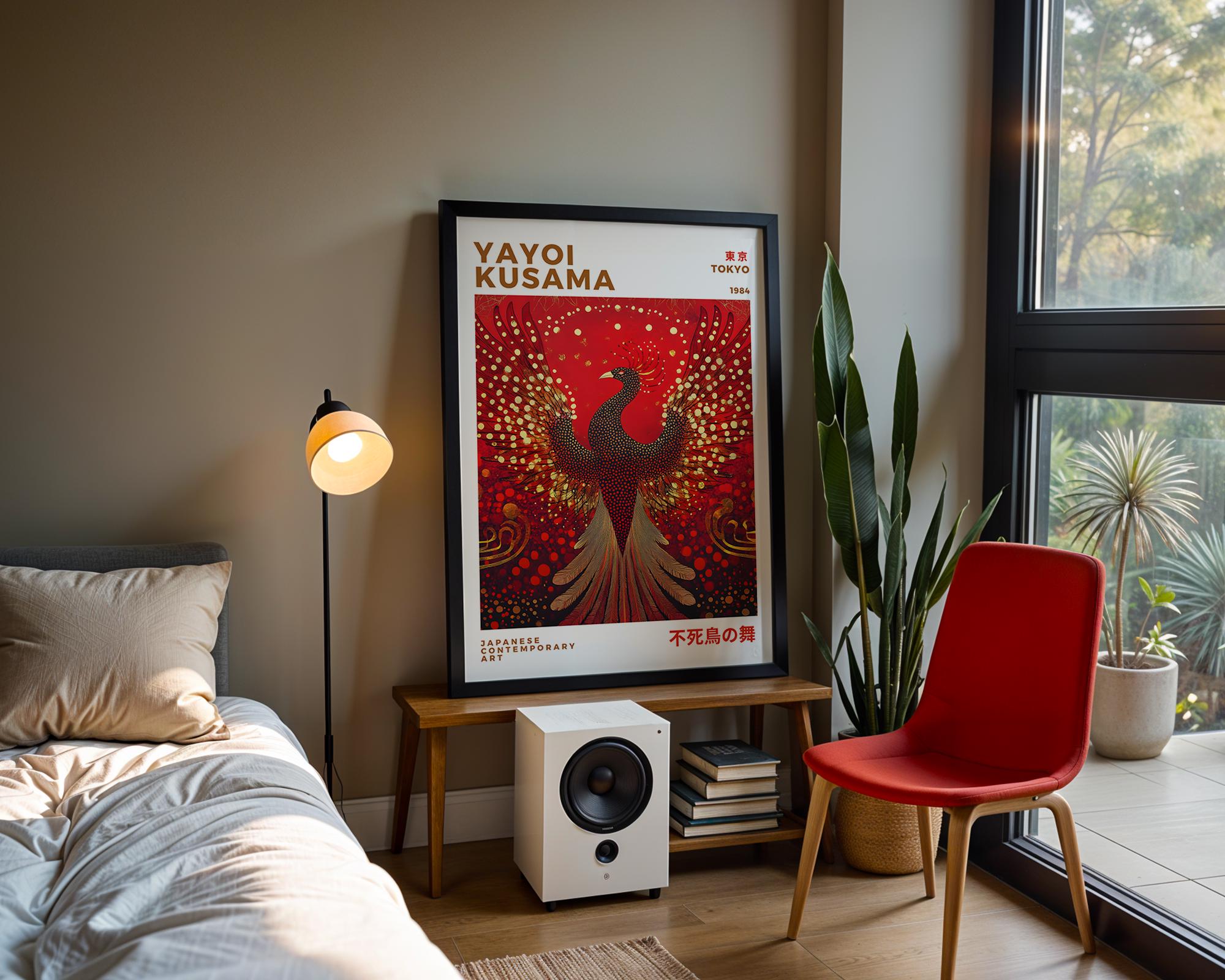 Yayoi Kusama Inspired Phoenix Print, Japanese Mythical Bird