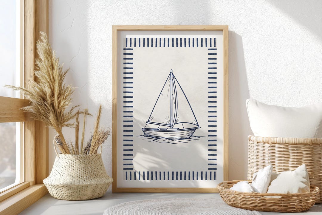 Sailboat Wall Art Print, Coastal Decor Print, Vintage Style Sailboat ...