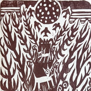 Dogs on a Walk Woodcut Print
