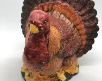 Vintage Atlantic Mold Large White Fall or Thanksgiving Serving Dish and Green Ceramic Turkey Shaped Serving DishBowl Red