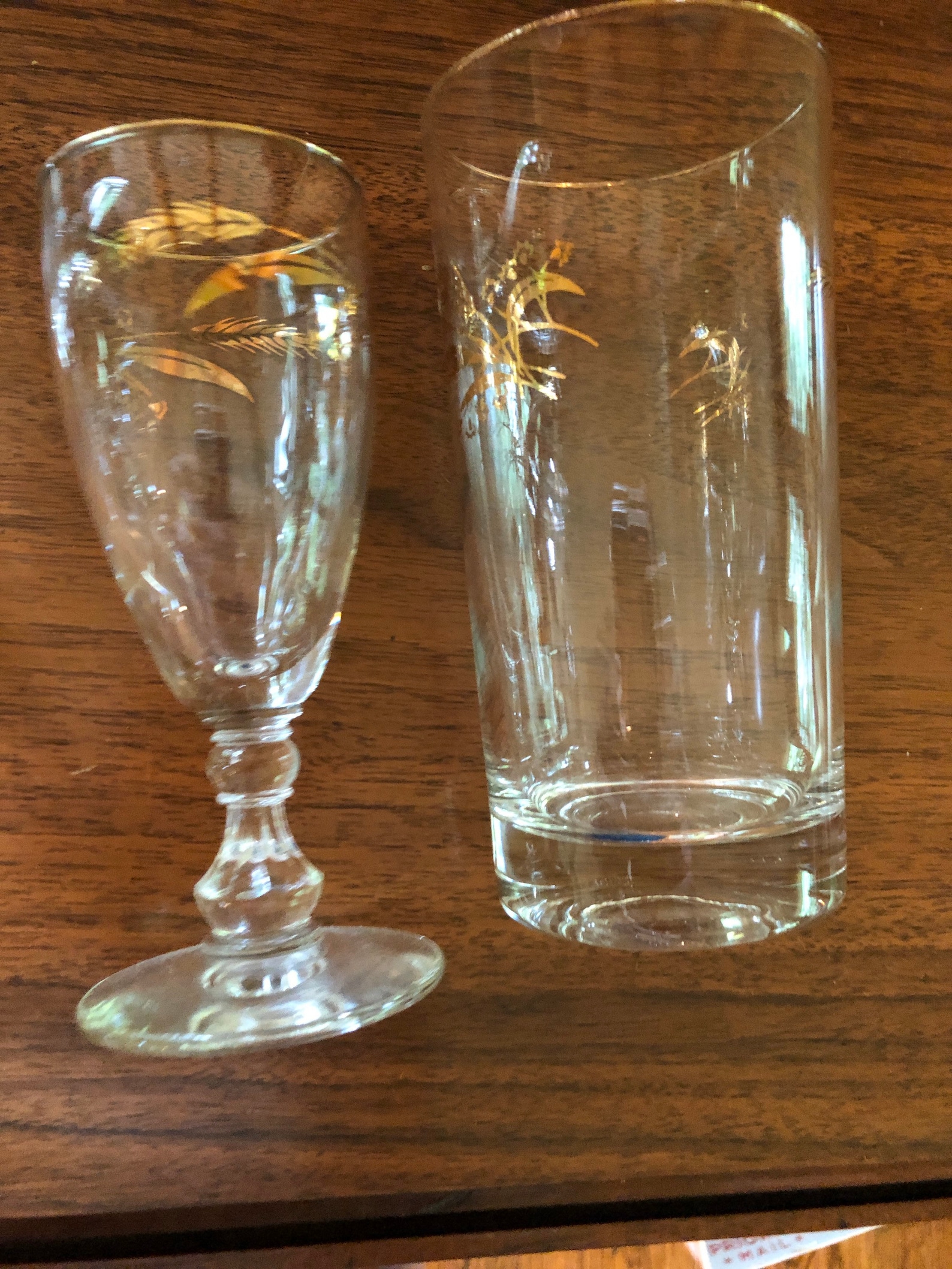 2 Vintage Gold Etched Drinking Glasses and 3 Mismatched Etsy