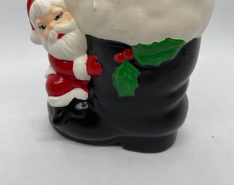 Vintage Santa boot planter, black boot