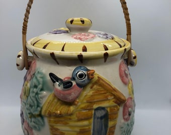 Vintage Bird Cracker jar, Canister with lid