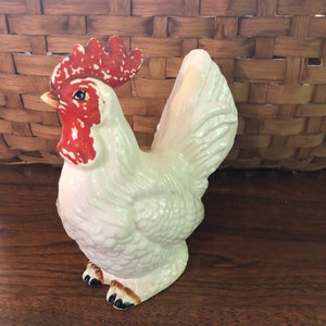 Vintage ceramic rooster white with red