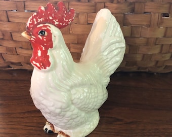 Vintage ceramic rooster white with red