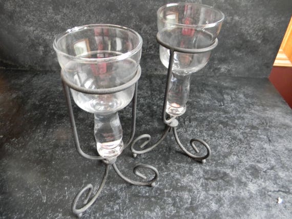 Clearance Sale Vintage Home Interior Glass Candle Holders Set Of Two Candleholders