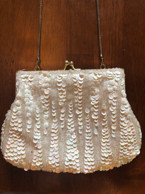 Vintage La Regale Ltd Ivory Beaded Evening Bag Purse Hand Made in China