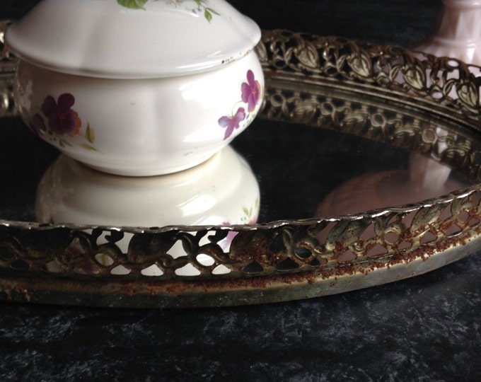 Vintage Mirror Dresser Top Tray Wedding Decor Centerpieces Vanity Tray Jewelry Display Hollywood