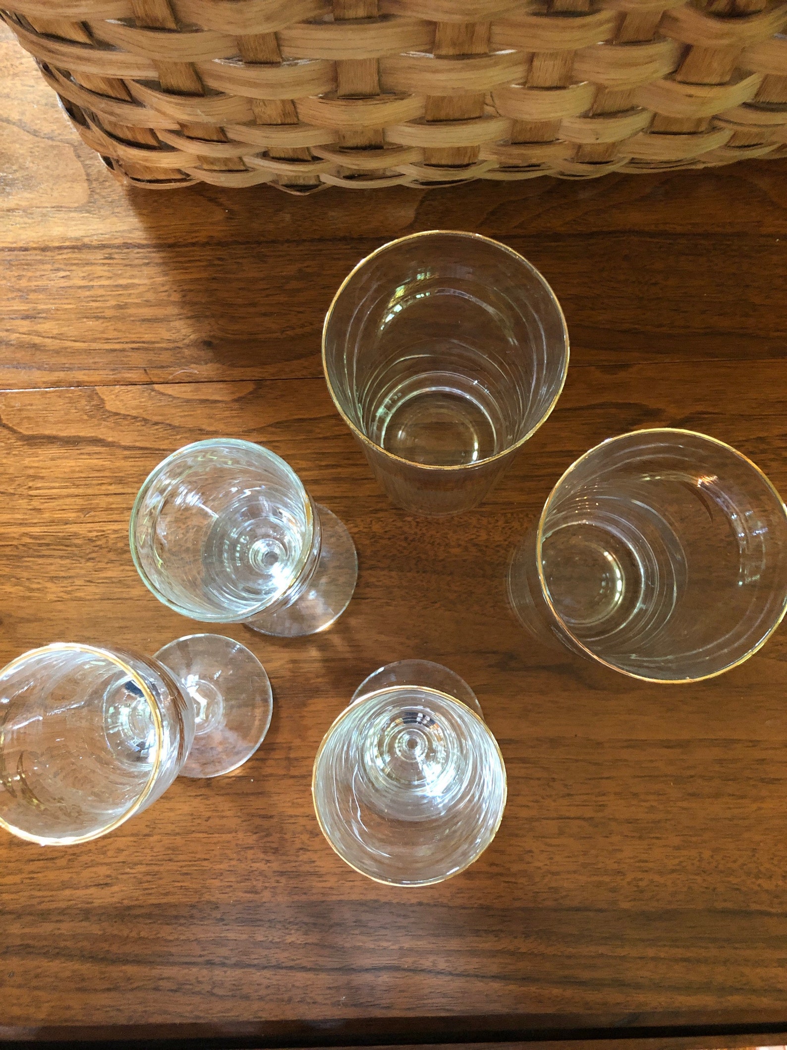 2 Vintage Gold Etched Drinking Glasses and 3 Mismatched Etsy