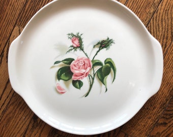 Vintage floral cake platter, Valentines Day decor