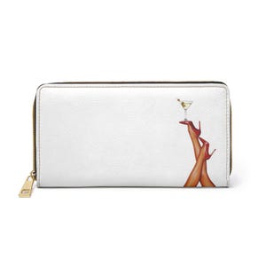 Cartera con estampado de piernas de cóctel, cartera con estampado de martini, cartera Dirty Martini, cartera de cuero para mujer, cartera minimalista, cartera bonita, cartera elegante
