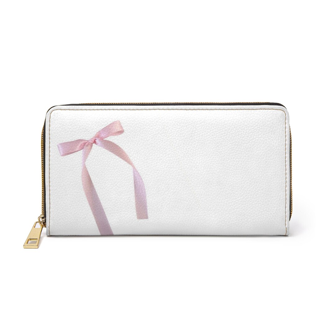 White Wallet With Pink Bow, Leather Wallet Women, Minimalist Wallet ...
