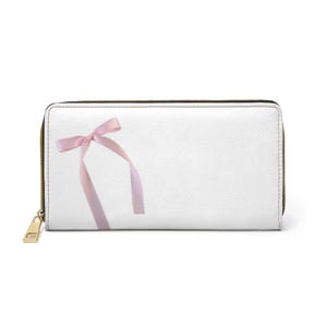 Carteira branca com laço rosa, carteira de couro feminina, carteira minimalista, carteira coquete, carteira fofa, carteira feminina, carteira elegante