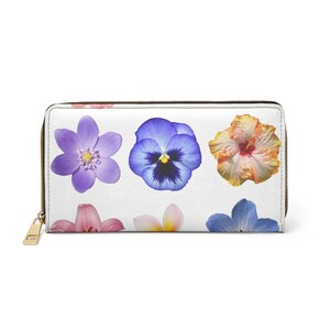 Cartera con cremallera y diseño de jardín floral, estampado botánico vibrante en piel sintética, bonita, minimalista, para mujer, con estampados de verano.
