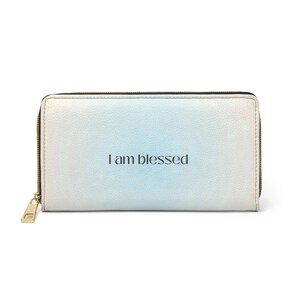 Cartera con cremallera inspiradora "I Am Blessed", elegante cartera de piel sintética, cartera de piel sintética, cartera para mujer, cartera bonita, cartera para mujer