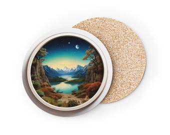 Mountain Landscape Coasters: Bohemian Cork Drink Coasters, Nature Lover Gift