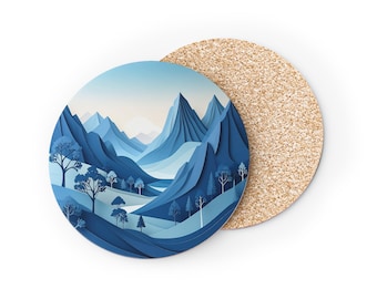 Mountain Landscape Coasters: Scenic Drink Coasters with Cork Bottom