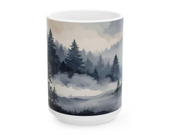 Serene Forest Ceramic Mug: Cozy Coffee Cup for Nature Lovers