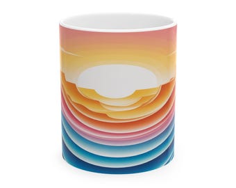 Sunset Waves Ceramic Coffee Mug: Boho Drinkware Gift