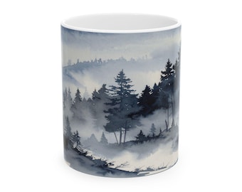 Serene Forest Ceramic Coffee Mug: Nature Lover Gift