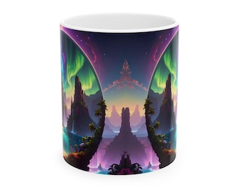 Aurora Borealis Ceramic Mug: Ethereal Night Sky Coffee Cup