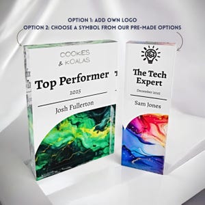 Personalised Corporate Trophy – Custom Employee Award with full-colour UV printing. Perfect for recognition awards, business achievements, sales milestones & years of service gifts. High-quality acrylic trophy with fast processing & shipping!