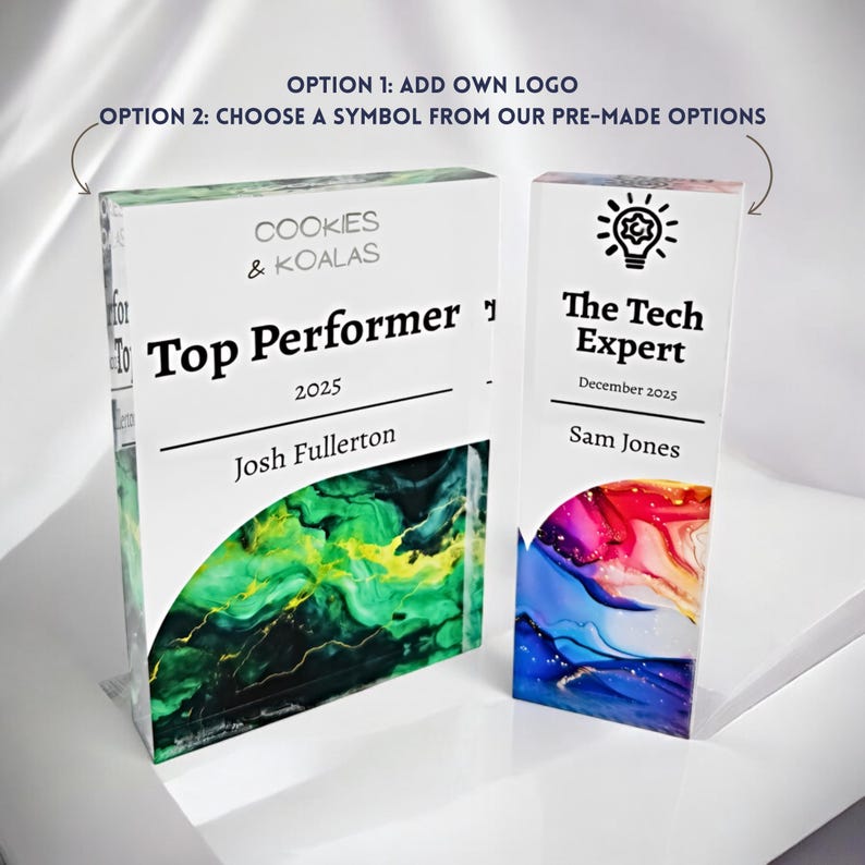 Personalised Corporate Trophy – Custom Employee Award with full-colour UV printing. Perfect for recognition awards, business achievements, sales milestones & years of service gifts. High-quality acrylic trophy with fast processing & shipping!