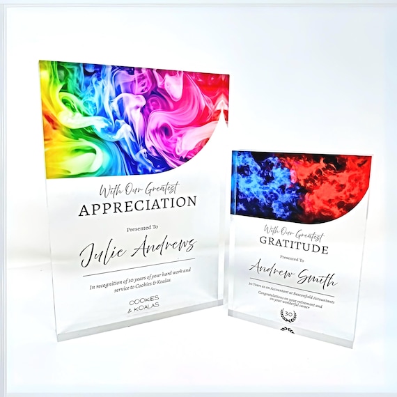 Personalised Acrylic Award Plaque: Employee Appreciation, Years of Service Corporate Trophy Recognition Plaque