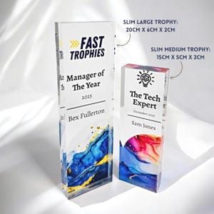 Personalised Corporate Trophy – Custom Employee Award with full-colour UV printing. Perfect for recognition awards, business achievements, sales milestones & years of service gifts. High-quality acrylic trophy with fast processing & shipping!