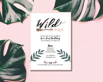 Themed PARTY INVITATION  •  DIGITAL file, Customize, Printable, Boho theme, Wild one